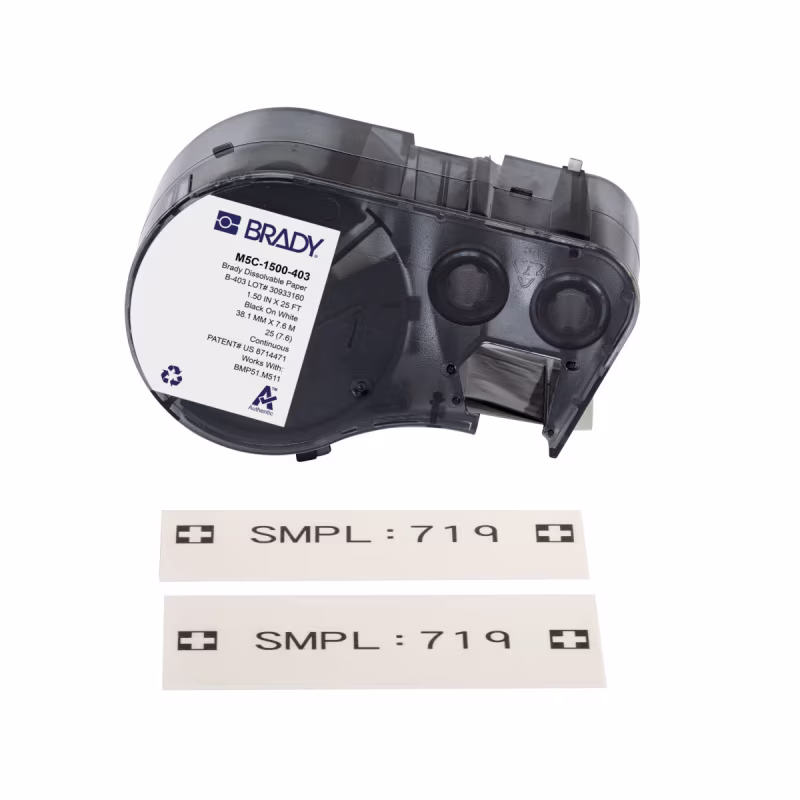 M5C-1500-403 ETIQUETAS DE PAPEL SOLUBLES EN AGUA CON CINTA DE IMPRESIÓN PARA IMPRESORAS M5 - 1.5"