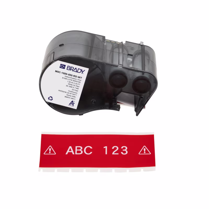 M5C-1500-595-RD-WT CARTUCHO DE ETIQUETAS VINIL 1.5inW x 25ftL BLANCO S-ROJO BRADY