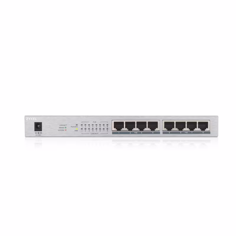GS1008HP SWITCH 8 PUERTOS NO ADMINISTRABLE, GIGABIT + POE, 60W BUDGET, ZYXEL