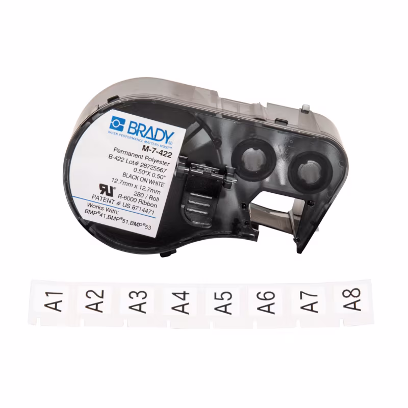 M-7-422 CARTUCHO DE ETIQUETAS POLIESTER 0.5inH x 0.5inW NEGRO S/BLANCO BRADY