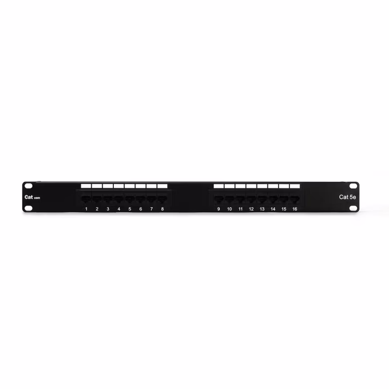 PP5016 PATCH PANEL CAT5E 16 PUERTOS, BLOCK 110 C/BARRA DE ALIVIO, CATCOM