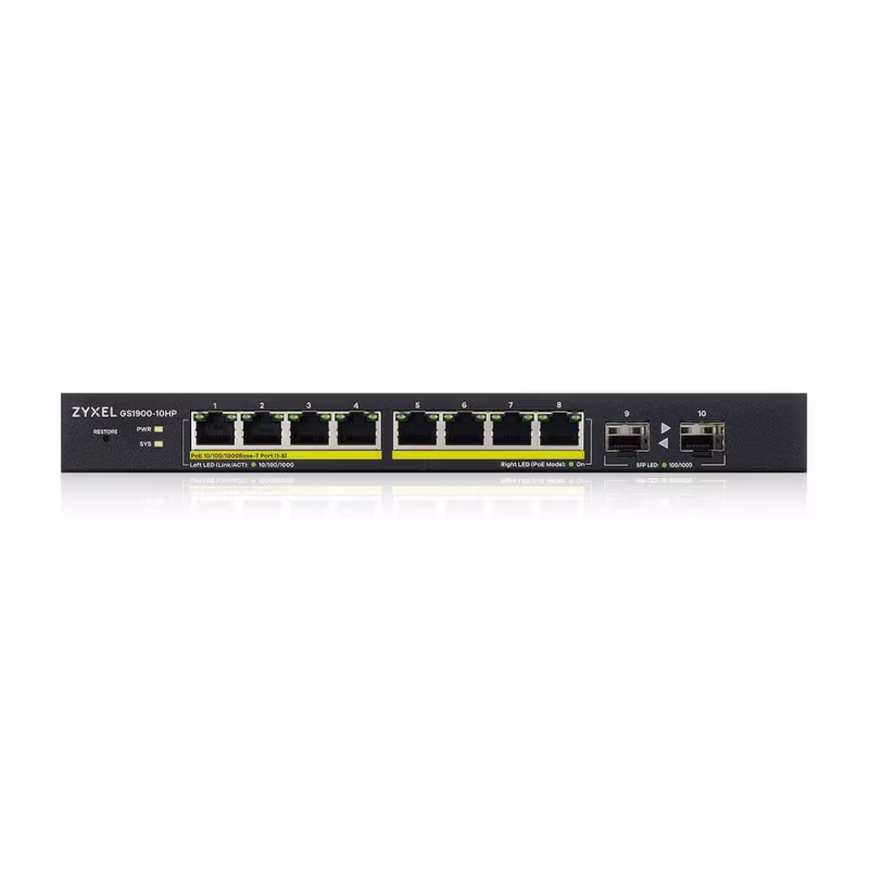 GS1900-10HP SWITCH 8 PTS GIGA POE 77 WATTS + 2 PTS SFP ADMIN.