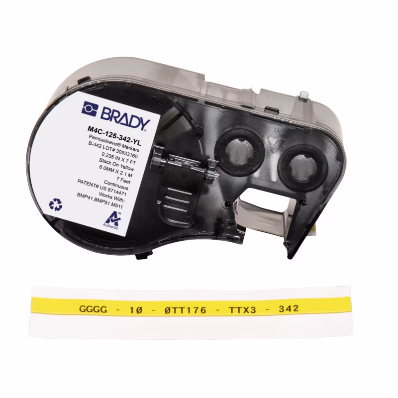 M4C-125-342-YL CARTUCHO DE ETIQUETAS POLIOLEFINO RETRACTIL 0.125inDia x 7ftL NEGRO S/AMARILLO BRADY