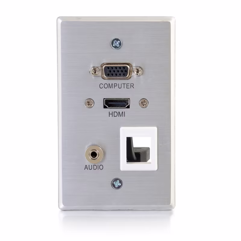 39705 PLACA C/HDMI, VGA Y AUDIO 3.5MM, 1 PTO P/KEYSTONE, ALUMINIO.