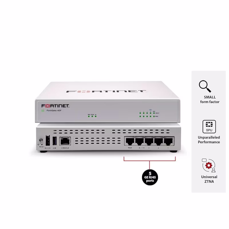 FG-40F5 Router con firewall (muro de fuego) 5 pts  x GE RJ45 ports (incluye , 1 x WAN Pt, 4 x puertos internos) 
