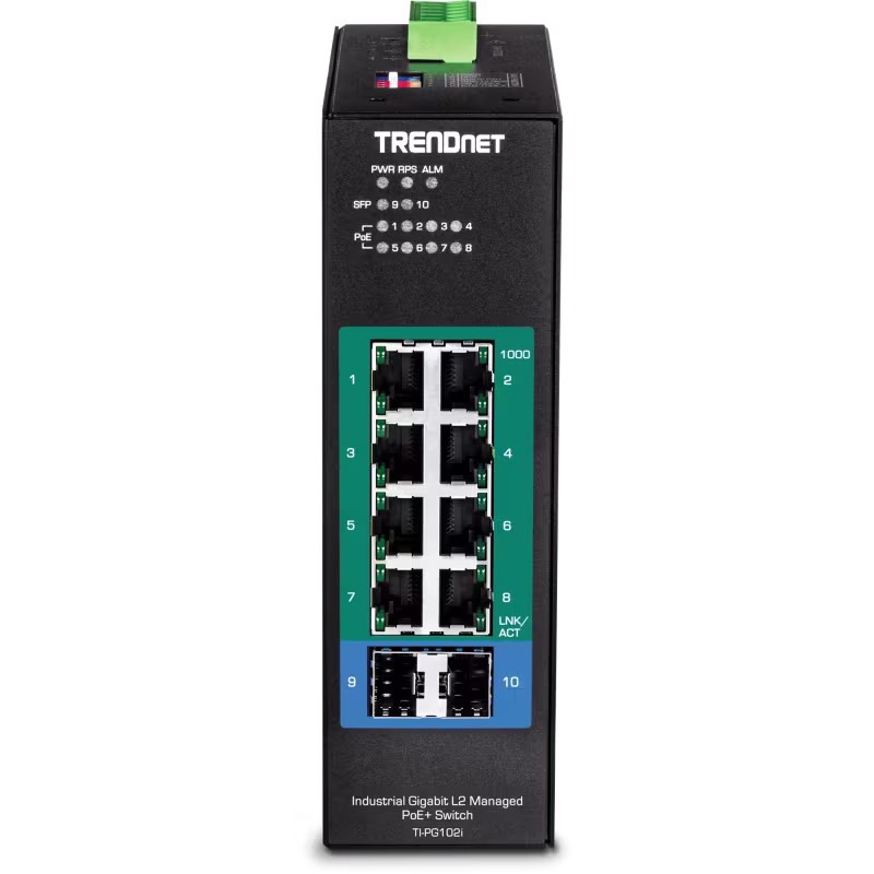 PG102i SWITCH INDUSTRIAL 8 PUERTOS GIGABIT L2  ADMINISTRABLE PoE+, TRENDNET