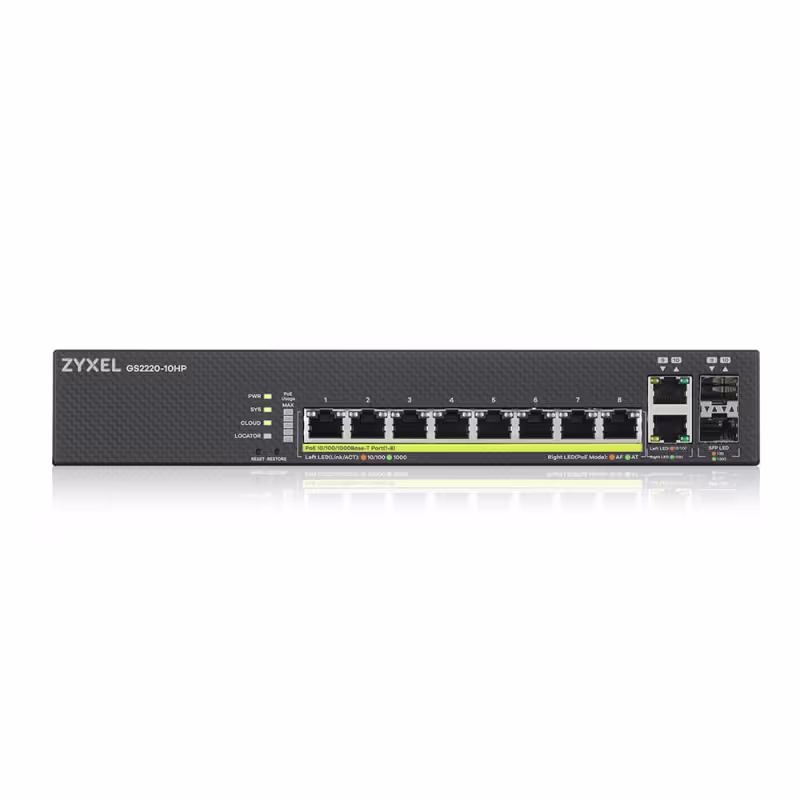 GS2220-10HP 8 Port Managed Gigabit POE+ Switch + 1YR Nebula Pro