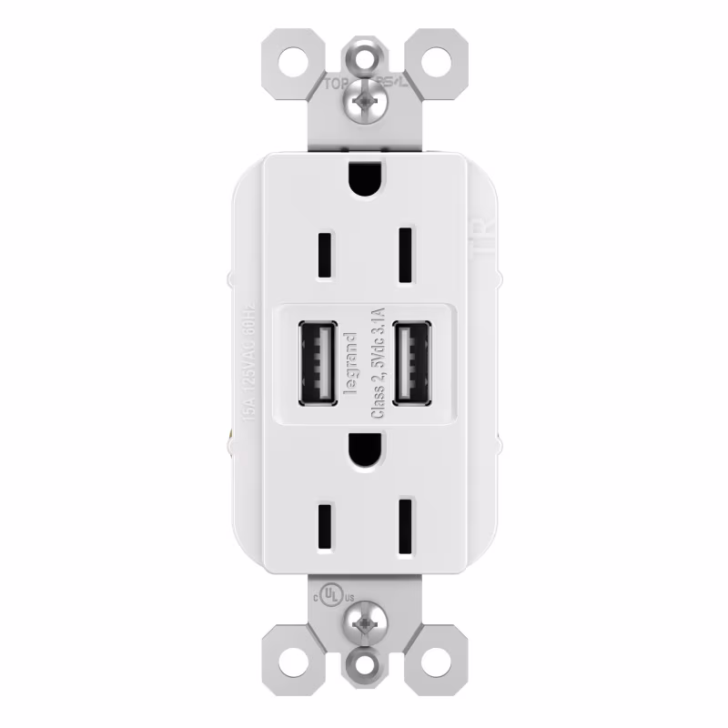 TM826USBW TOMACORRIENTE CON DOS SALIDAS USB Y 2 NEMA 5-15R PASS&SEYMOUR LEGRAND