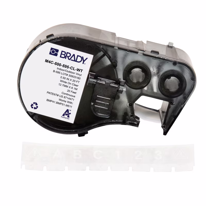 M4C-500-595-CL-WT CINTA VINILO ADHESIVO PERMANENTE BLANCO SOBRE TRANSPARENTE