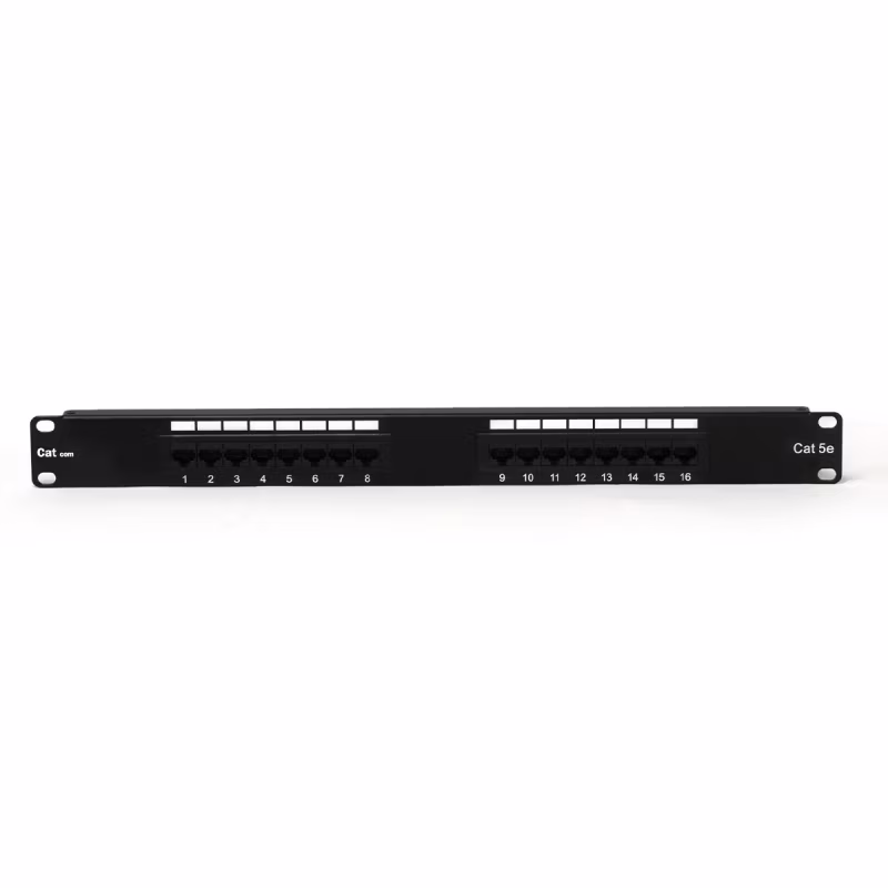 PP5016 PATCH PANEL CAT5E 16 PUERTOS, BLOCK 110 C/BARRA DE ALIVIO, CATCOM