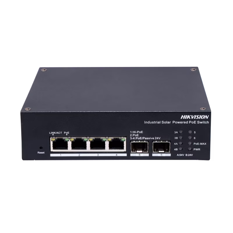 Switch Industrial PoE Gigabit HIKVISION con UPS Solar Integrado