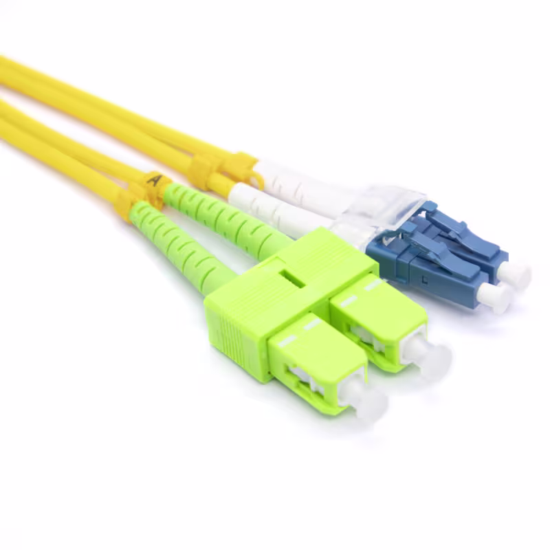 LCSCA09DYE15 PATCH CORD DE FIBRA OPTICA LC/UPC-SC/APC DUPLEX MONOMODO 15MTS FIBREFAB