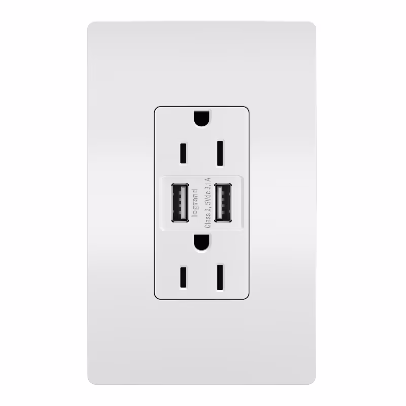 TM826USBW TOMACORRIENTE CON DOS SALIDAS USB Y 2 NEMA 5-15R PASS&SEYMOUR LEGRAND