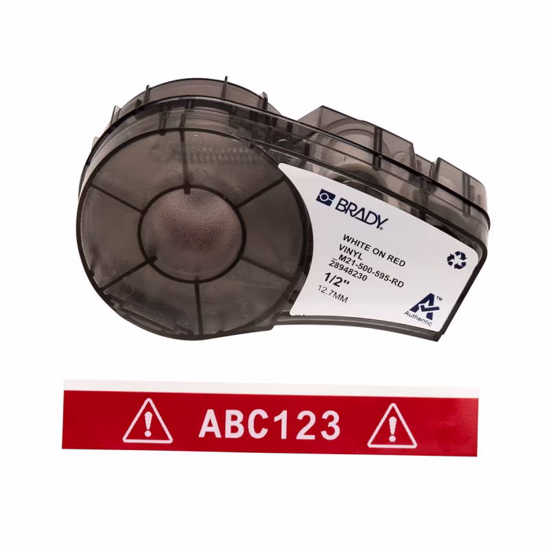 M21-500-595-RD CARTUCHO DE ETIQUETAS VINIL 0.5inW x 2ftL BLANCO S/ROJO BRADY