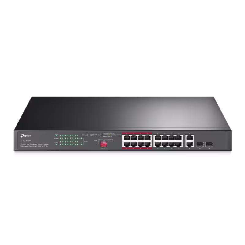 SL1218MP SWITCH 16 PUERTOS 10/100Mbps PoE+ y dos puertos combo Giga NO ADMINISTRABLE 