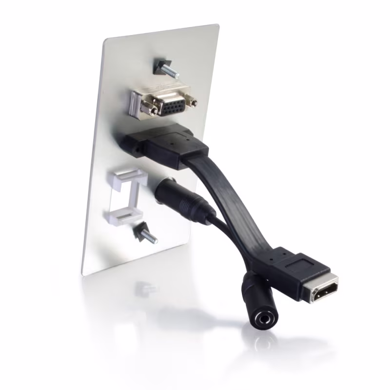 39705 PLACA C/HDMI, VGA Y AUDIO 3.5MM, 1 PTO P/KEYSTONE, ALUMINIO.
