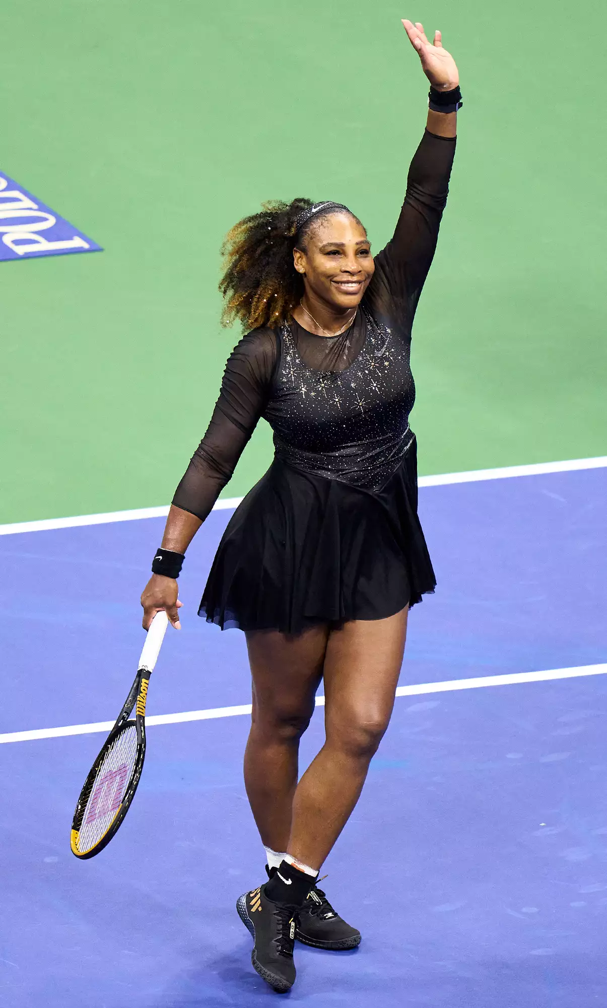 Serena Williams at US Open 2022 Round 1 — black Nike outfit
