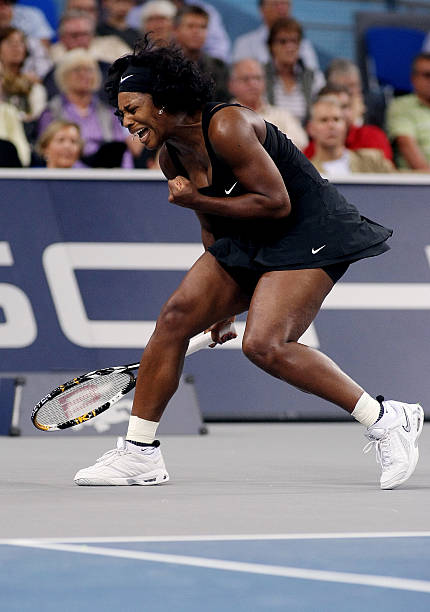 Serena Williams at Porsche Tennis Grand Prix 2008 Round 2 — black and white Nike outfit