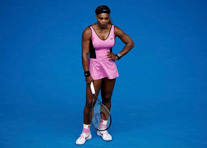 Serena Williams at Australian Open 2014 Round 4 — purple and black Nike outfit