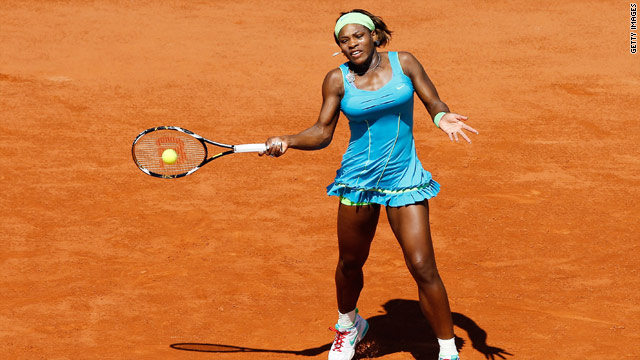 Serena Williams at Roland Garros 2010 Round 2 — blue and green Nike outfit