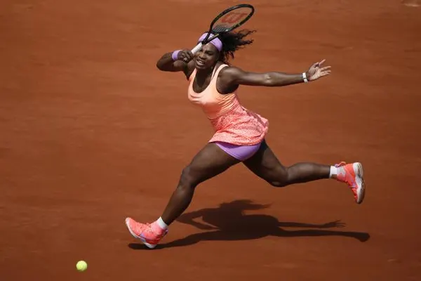 Serena Williams at Roland Garros 2015 Quarter-Final — pink and orange Nike outfit