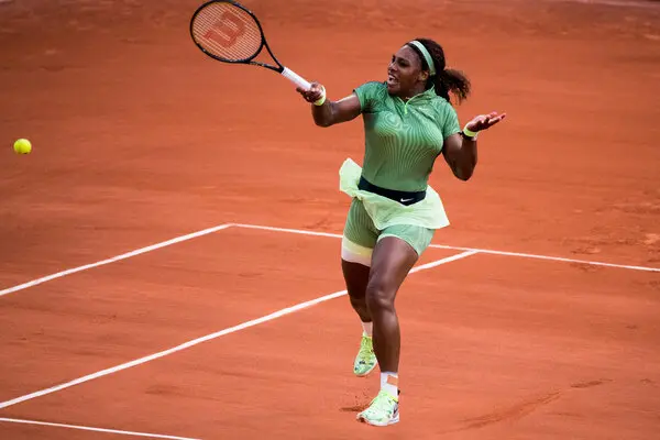 Serena Williams at Roland Garros 2021 Round 2 — green and black Nike outfit