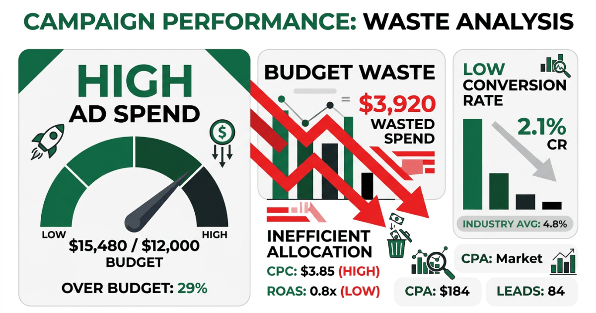 Anuncios caros con bajo retorno: análisis de presupuesto publicitario desperdiciado