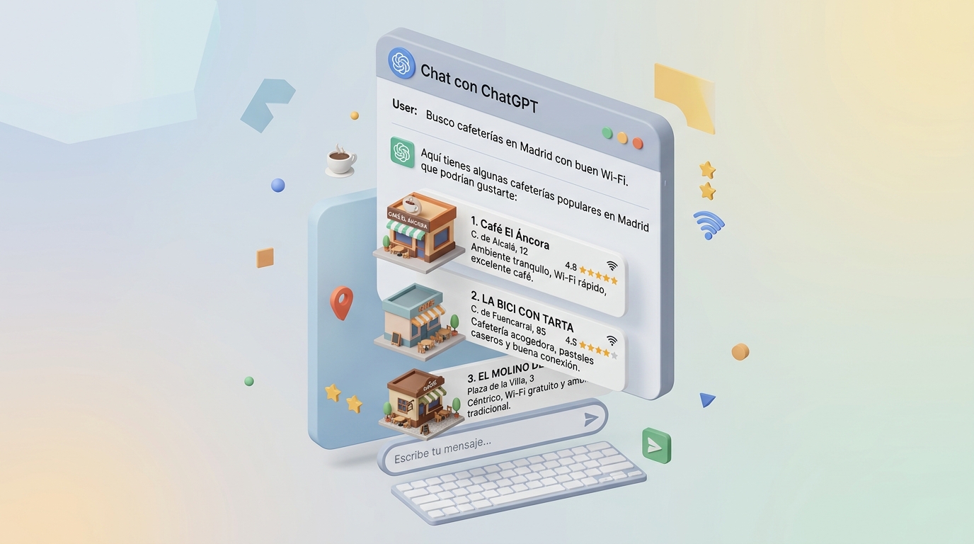 ChatGPT mostrando resultados de búsqueda de negocio