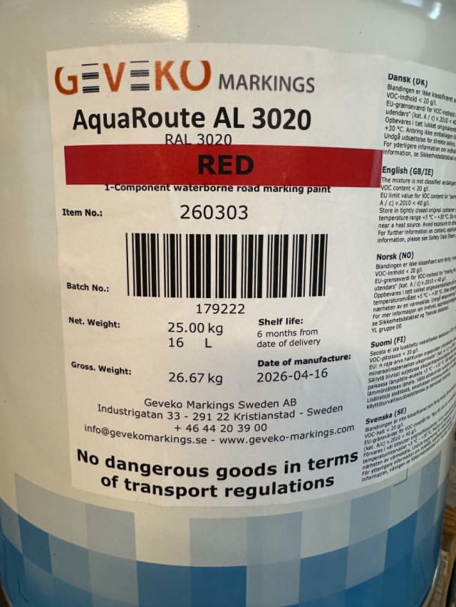AquaRoute® Rød AQ 6041 HP vannbasert 16,3l/25kg liter RAL302