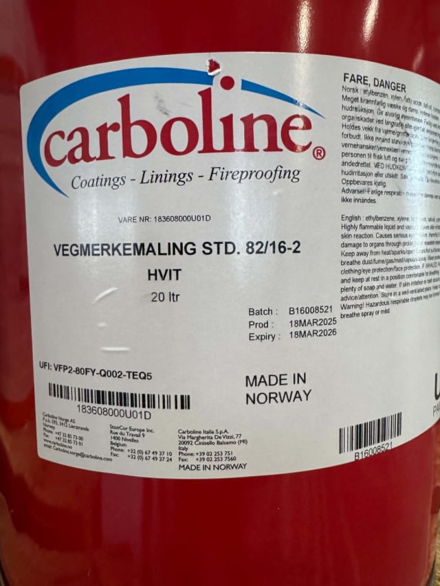 Vegmerkemaling hvit 20l alkydbasert H82S