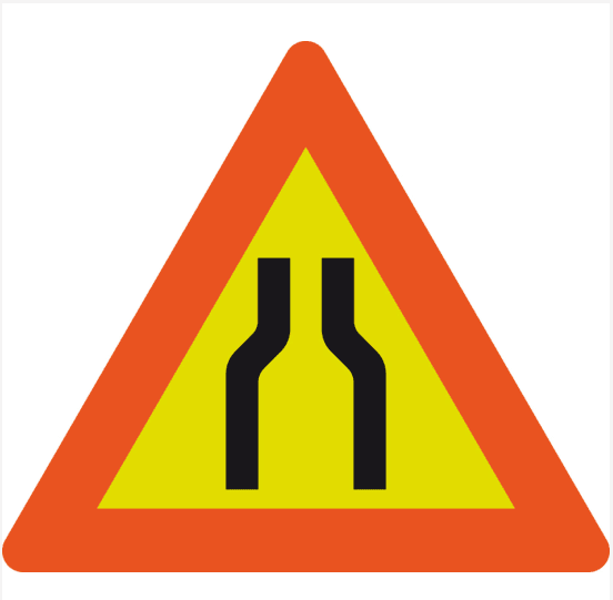 Skilt 106.1 Smalere veg MS for veiarbeid gul/grønn KL3