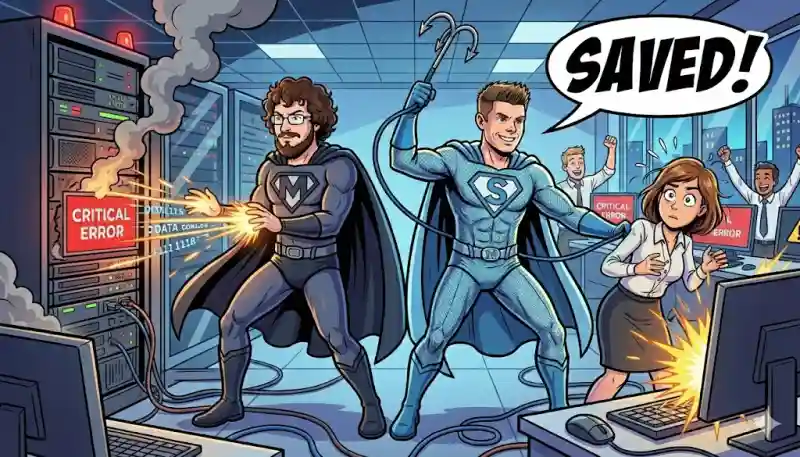 Fresh Tech IT Superheroes fixing a server crisis