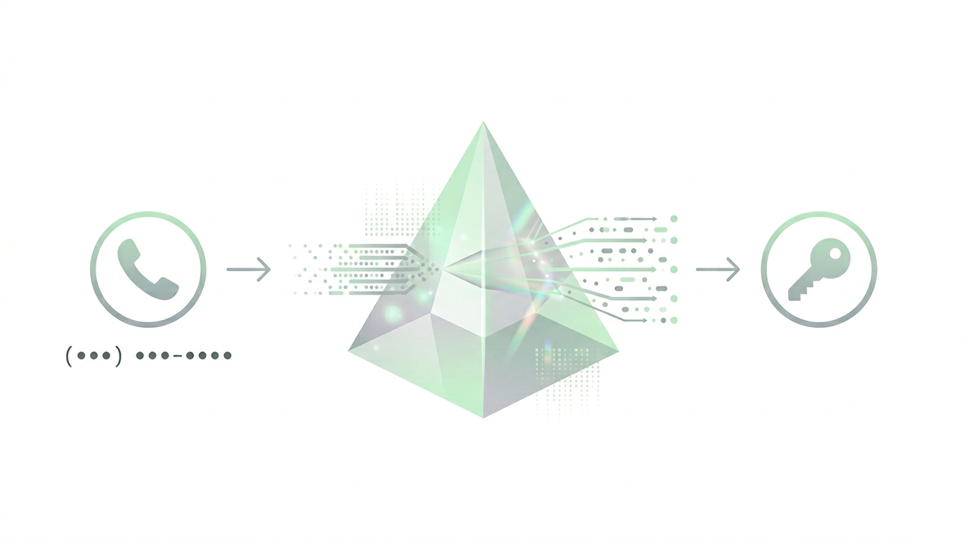 A conceptual diagram showing a 'Phone Number' icon being transformed through a digital prism into a 'BSUID' alphanumeric string.