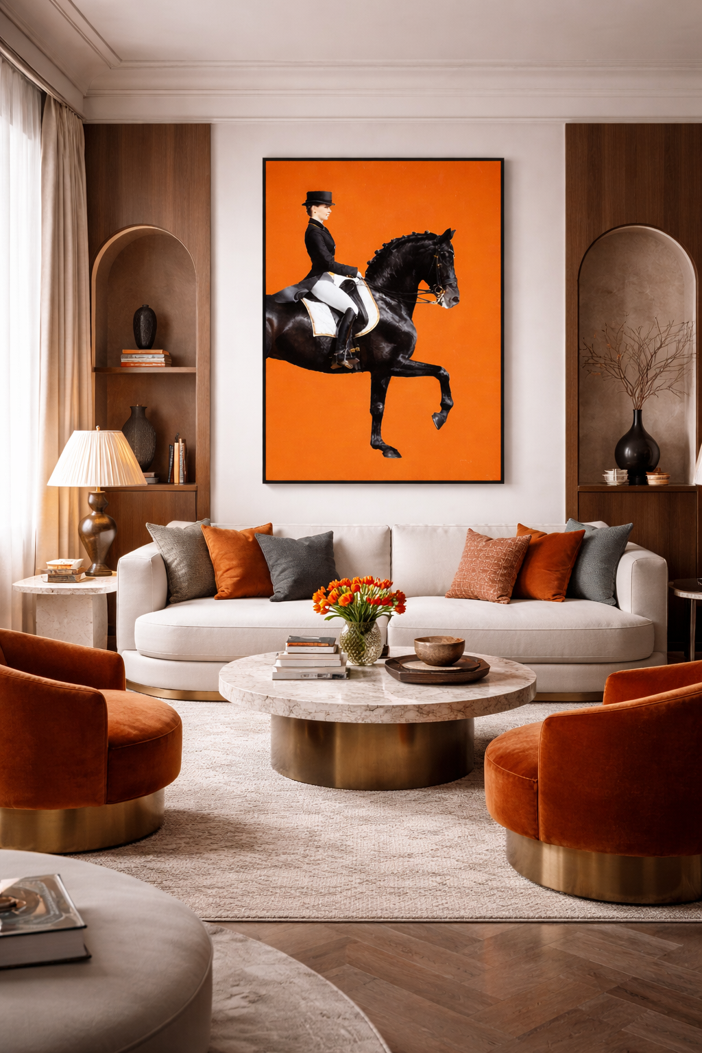 Tableau Hermes - Cheval Noir Fond Orange 