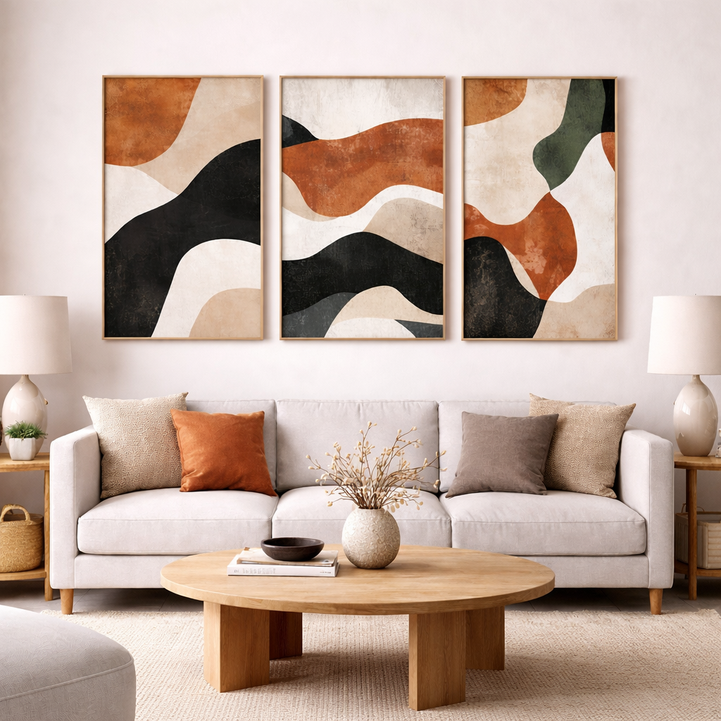 Triptyque Abstrait Terracotta & Noir 