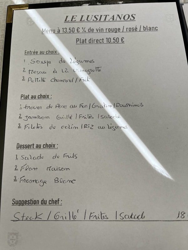 Bar Restaurant France Portugais — menu