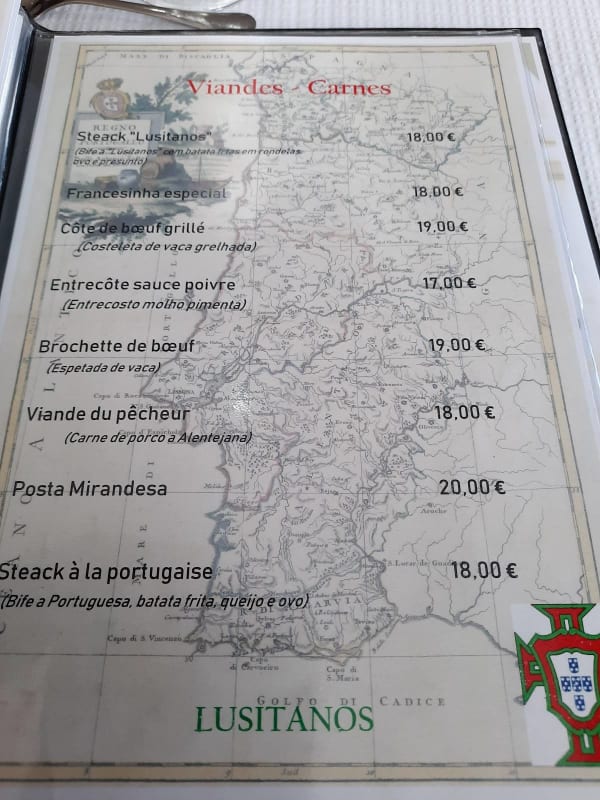 Bar Restaurant France Portugais — menu