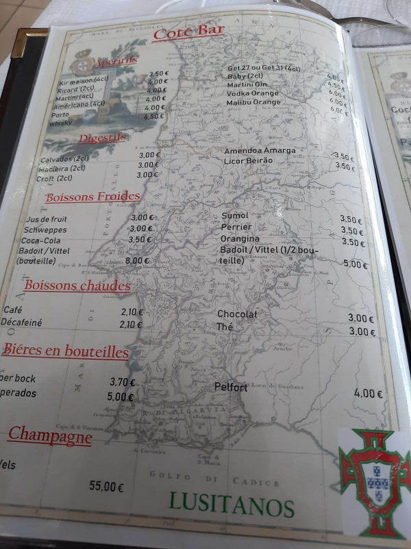 Bar Restaurant France Portugais — menu