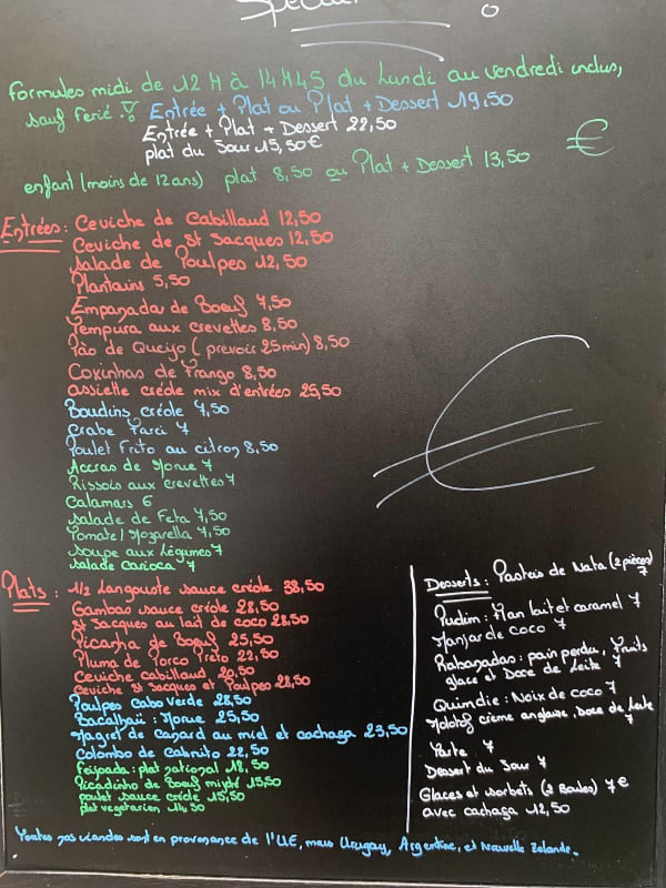 La Taverne du Cap Vert et du Brésil — menu