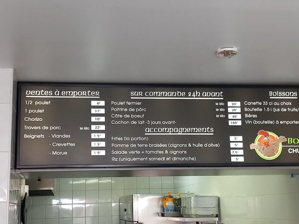 O bon poulet churrasqueira — menu