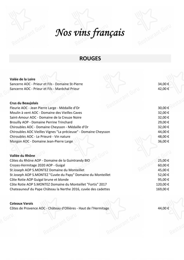 Restaurant Las Brasas — menu