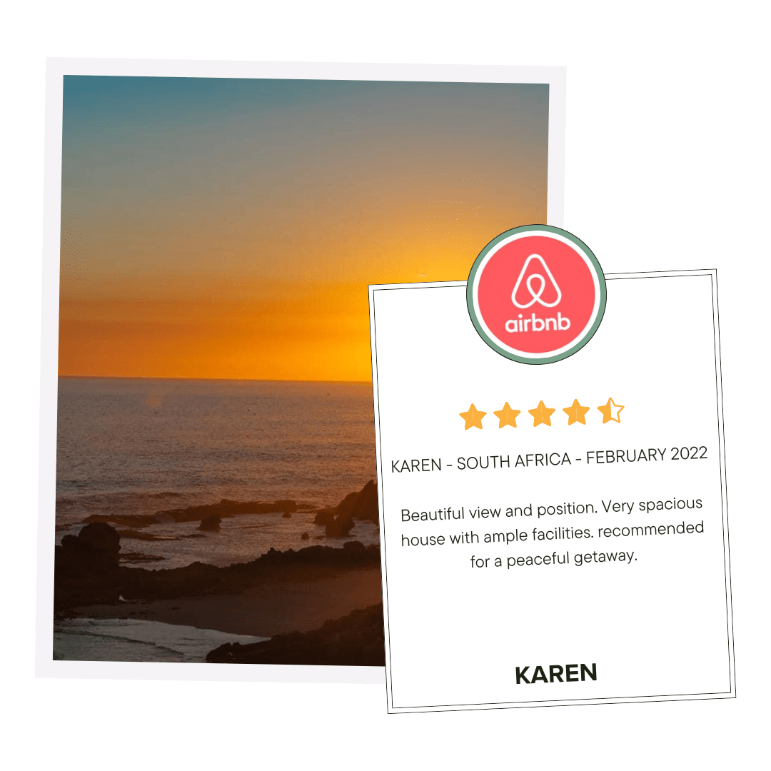 Guest testimonial praising the luxury amenities at On The Rocks Villa, Eersterivierstrand