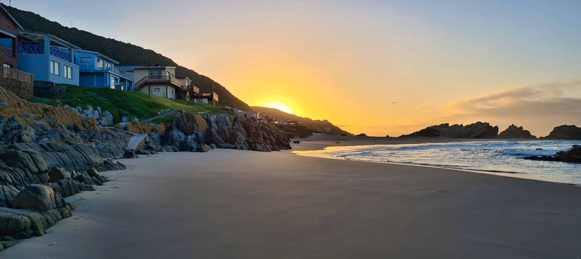 Panoramic view of Eersterivierstrand beach from On The Rocks Villa, Eastern Cape, South Africa