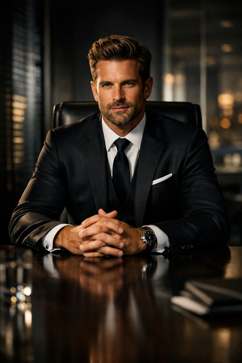 confident businessman sitting in boardroom chair portrait