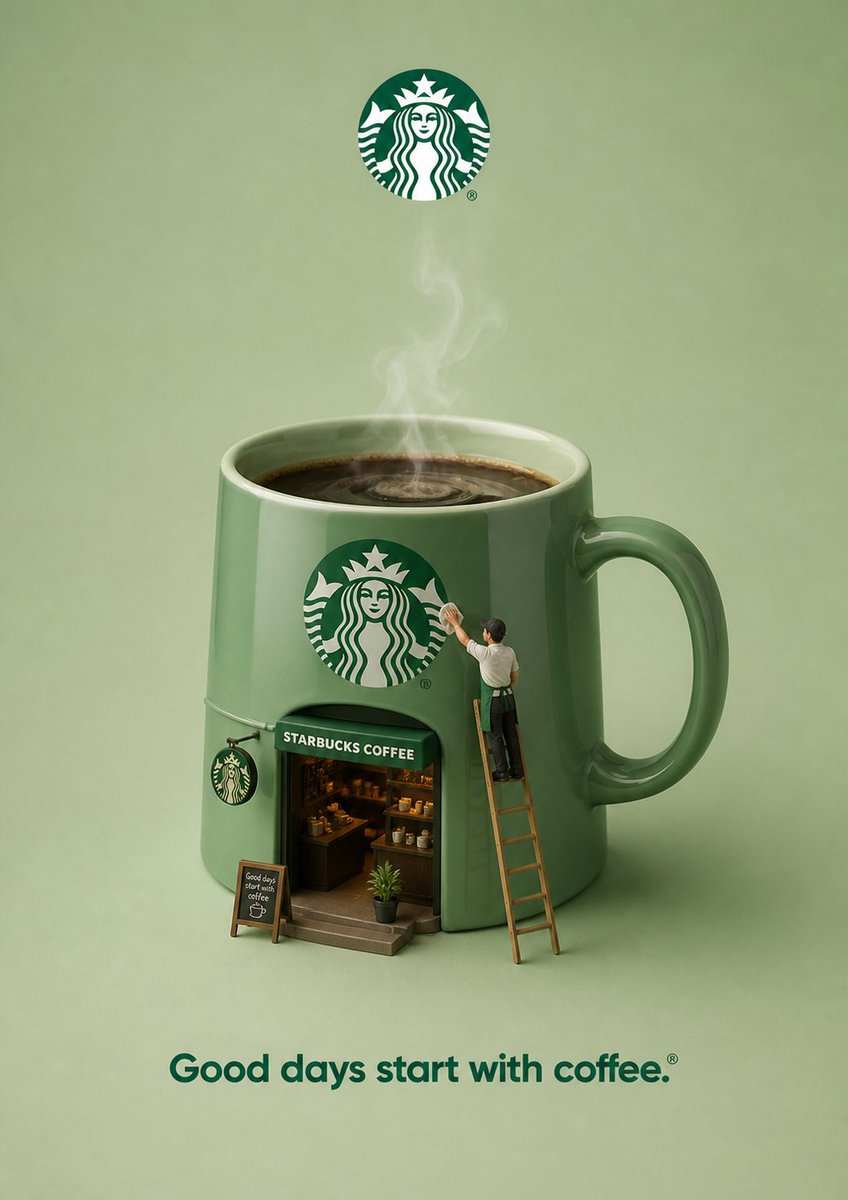 surreal 3d green brand advertisement with miniature person interacting with object