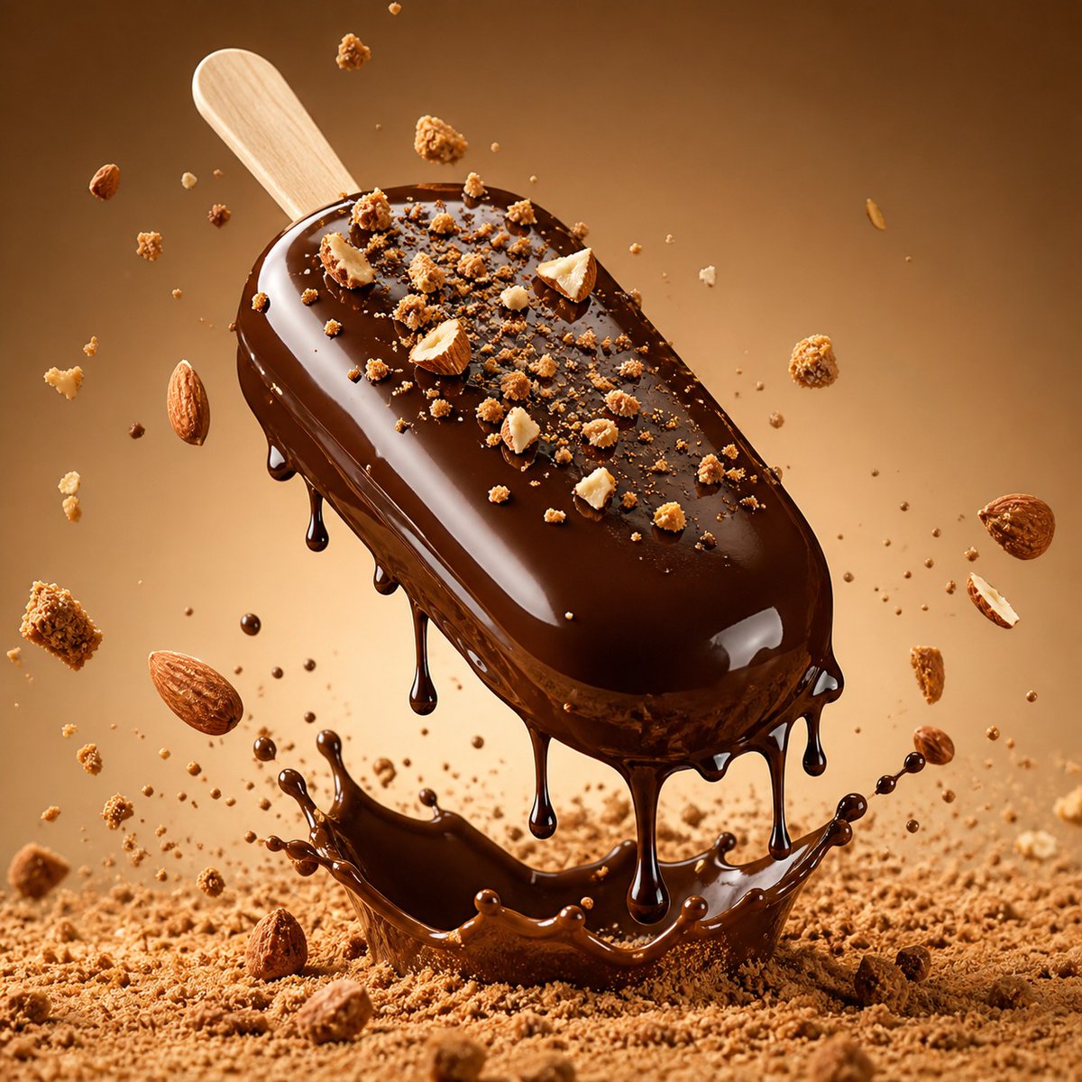 Hyper-realistic luxury pistachio ice cream cone advertisement with floating nuts, creamy texture, and cinematic studio lighting in a premium commercial poster style. Thumbnail 2
