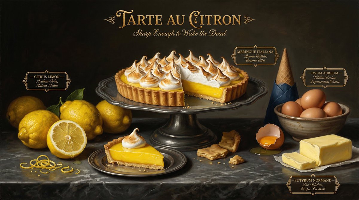 Hyper-realistic Renaissance-style still life painting of gourmet food with dramatic chiaroscuro lighting, ornate ingredients, and classical baroque composition. Thumbnail 4