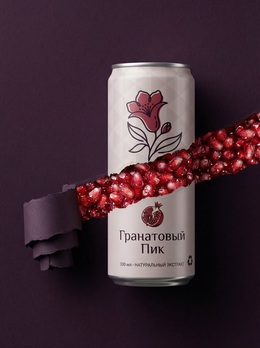 Minimalist grape beverage can labeled “Vine Glow†with a torn paper effect revealing fresh red and purple grapes inside under soft studio lighting. Thumbnail 2