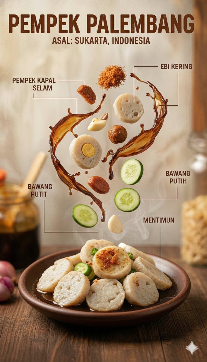 Ultra-realistic Indonesian culinary infographic showing a steaming traditional bowl with floating meat, tofu, herbs, chilies, lime, and spices in a premium editorial layout. Thumbnail 3
