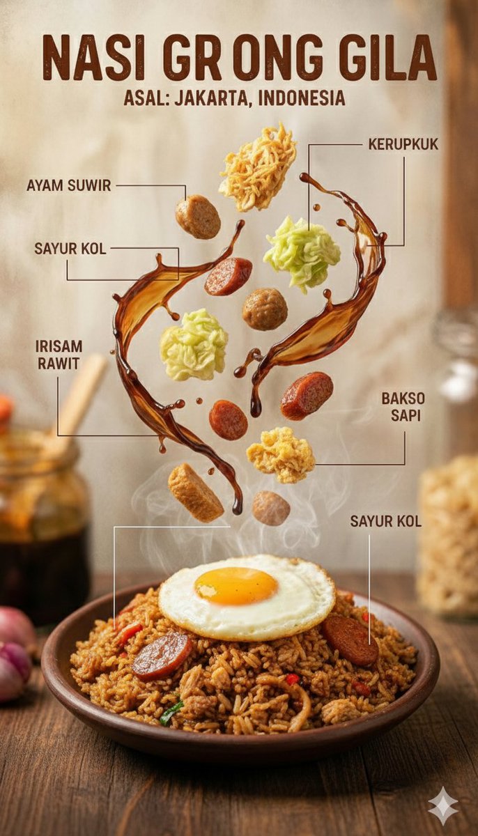 Ultra-realistic Indonesian culinary infographic showing a steaming traditional bowl with floating meat, tofu, herbs, chilies, lime, and spices in a premium editorial layout. Thumbnail 4